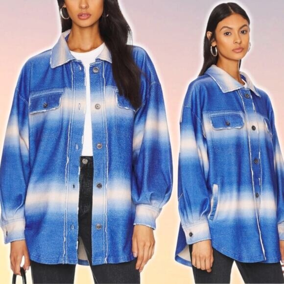Free People Jackets & Blazers - NWT FREE PEOPLE Revolve Printed Ruby Soft Fleece Jacket Sz XL Deep Sea Combo